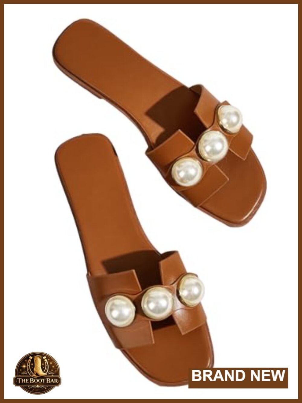 Slide Sandals Pearl Square Toe Flat Slingback Dressy Summer Beach Wedding